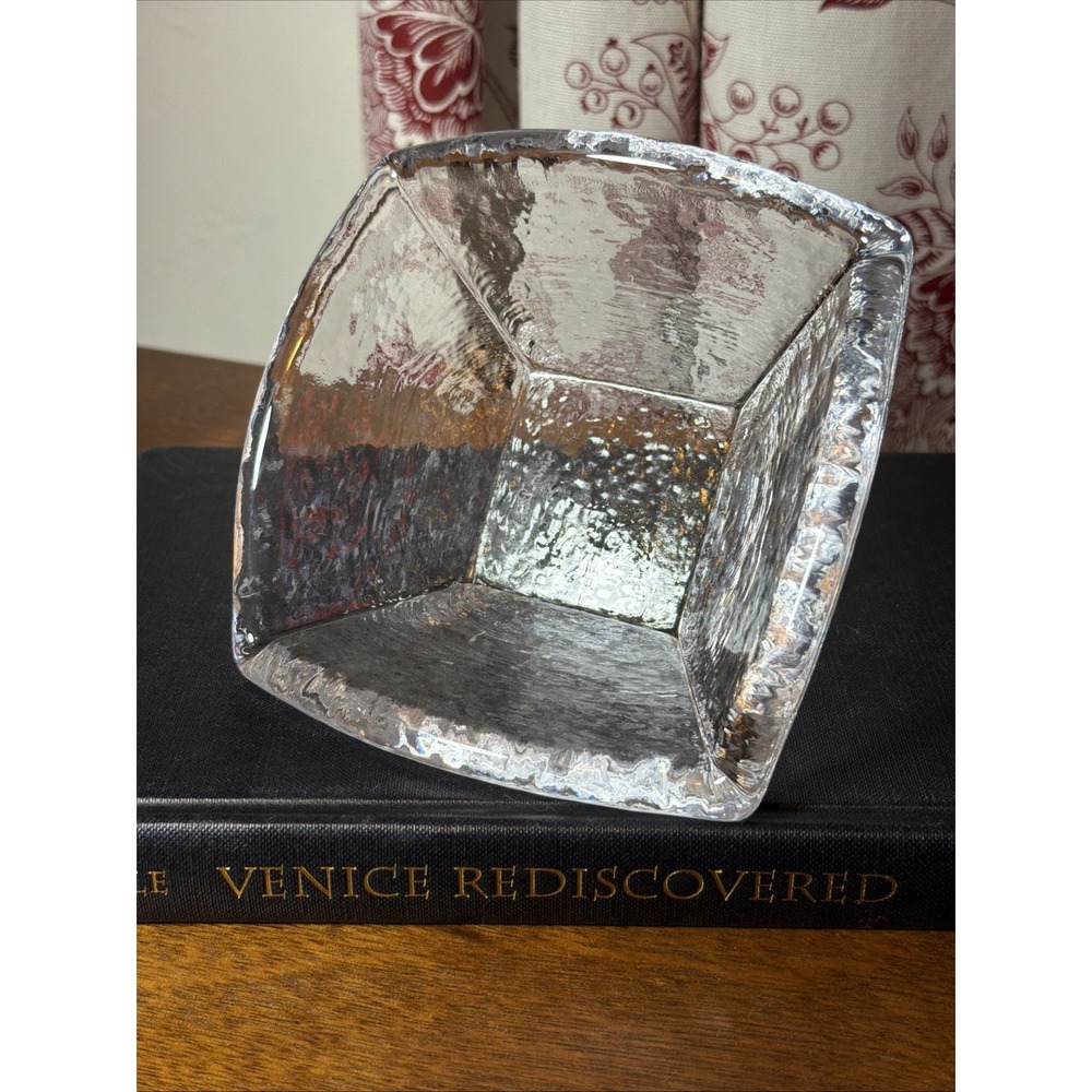 Simon Pearce Woodbury Bowl Ice Glass Hand Blown Minimalist Signed 6.25" Vintage - Picture 6 of 7